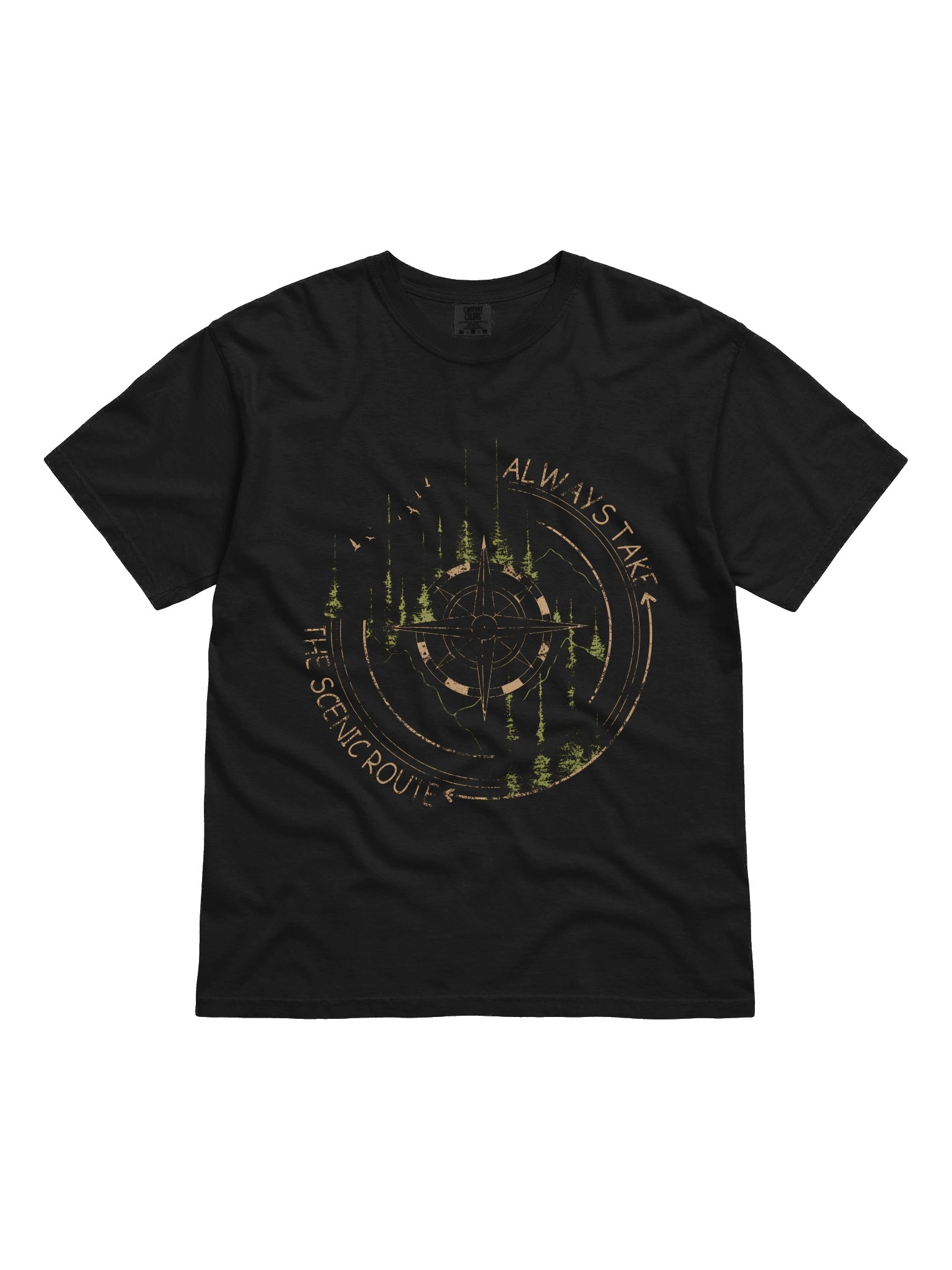 Always Take The Scenic Route Compass T-Shirt – Distressed Wilderness Navigation Tee product image (1)