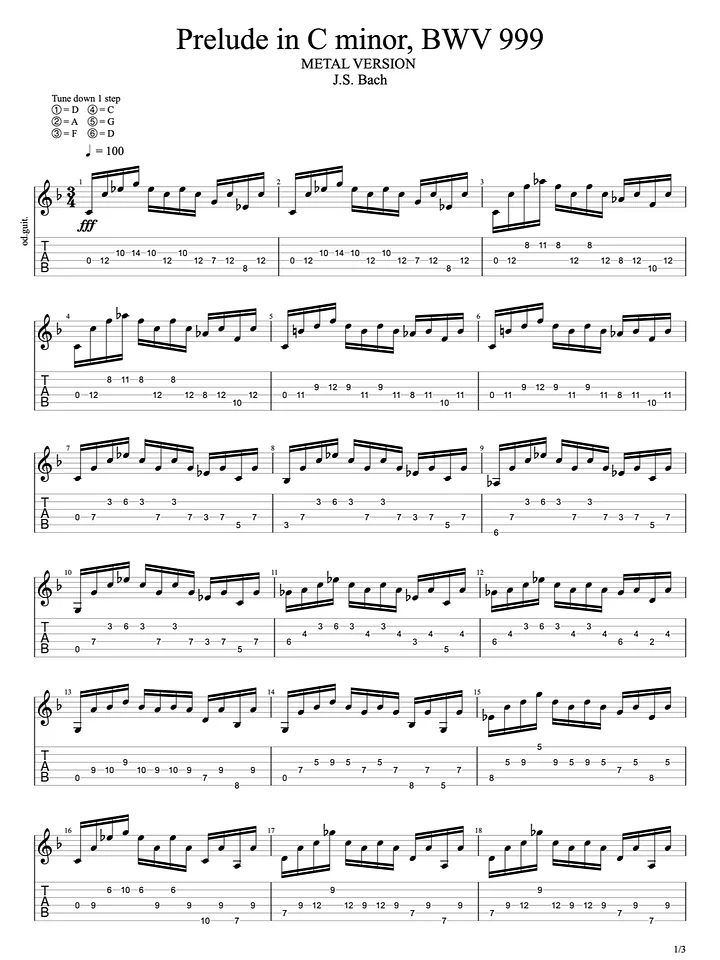 Prelude in C minor, BWV 999 (tabs) product image (1)