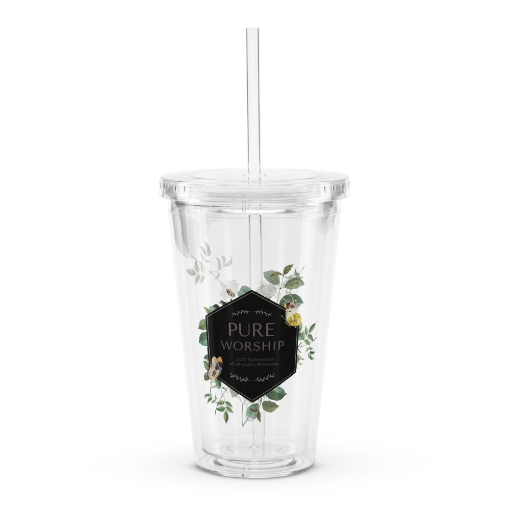 "Pure Worship" 2025 Convention of Jehovah's Witnesses | Botanical Double Wall Clear Plastic Tumbler product image (1)