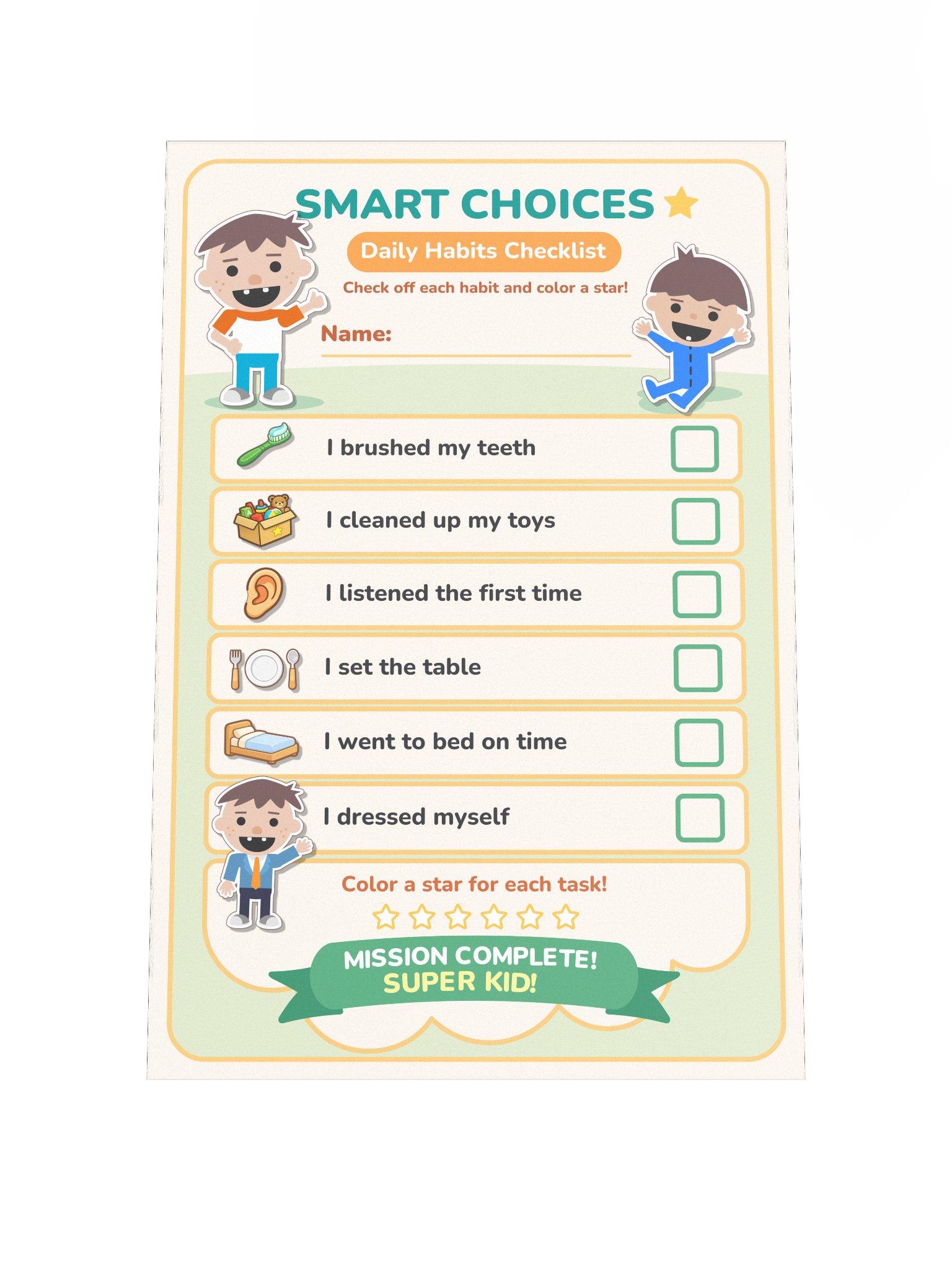 Smart Choices Daily Habits Chart for Kids | Roys Bedoys Reward Poster product image (4)