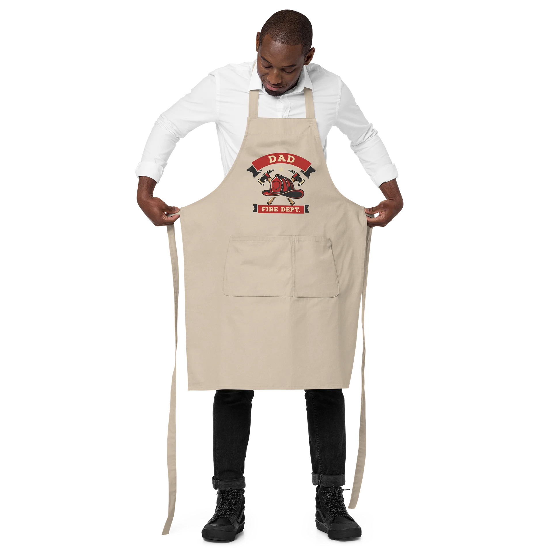 Dad Fire Dept – Bold Printed Firefighter‑Style Cooking Apron for Men Who Bring Heat to the Kitchen & Grill product image (2)