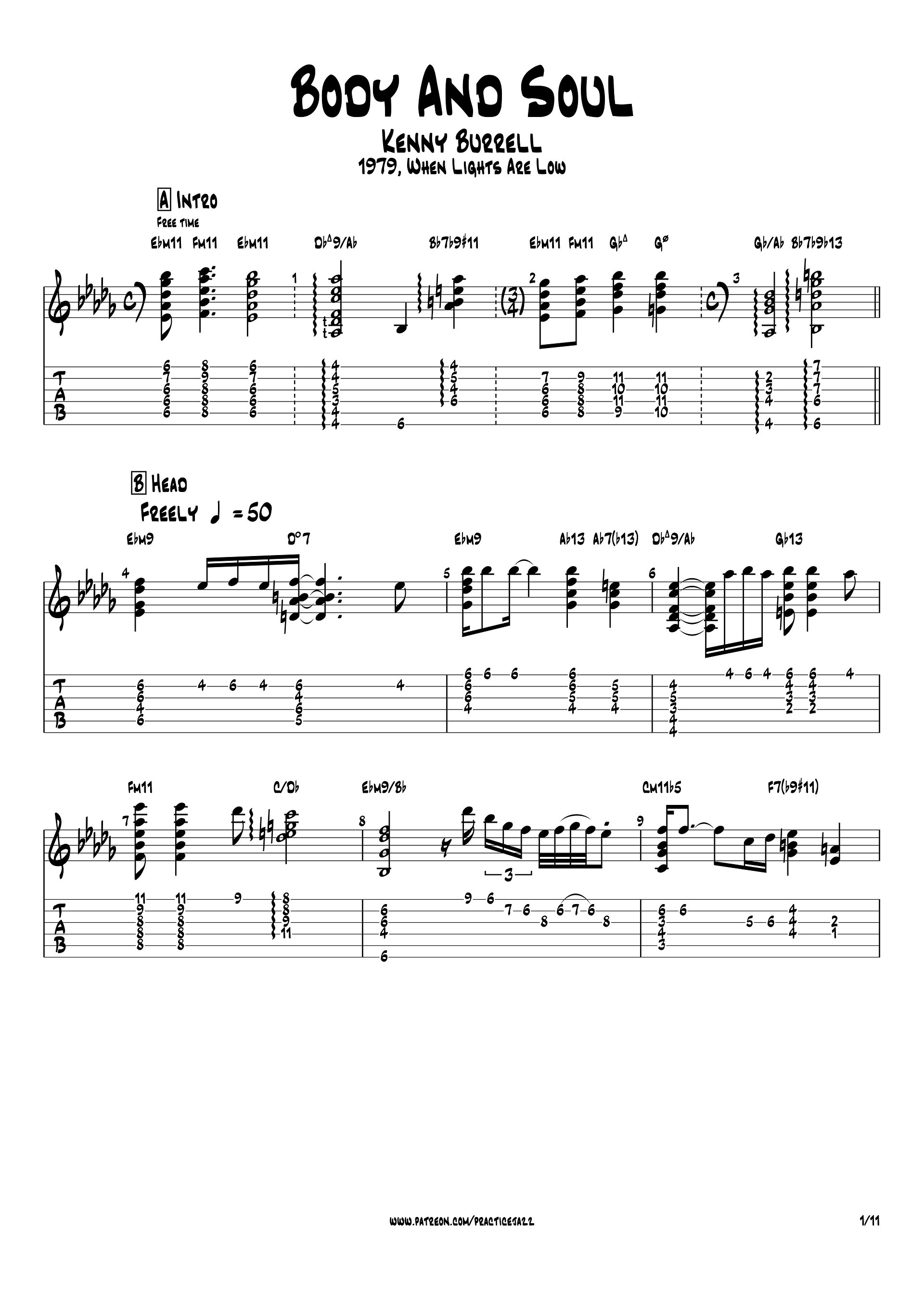 (Transcription GP) Body And Soul - Kenny Burrell 1979, When Lights Are Low product image (2)