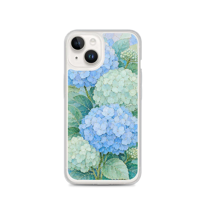 Baby Blue And Mint Green Hydrangea Mosaic Premium Soft Silicone iPhone Case - MagSafe Compatible product image (4)
