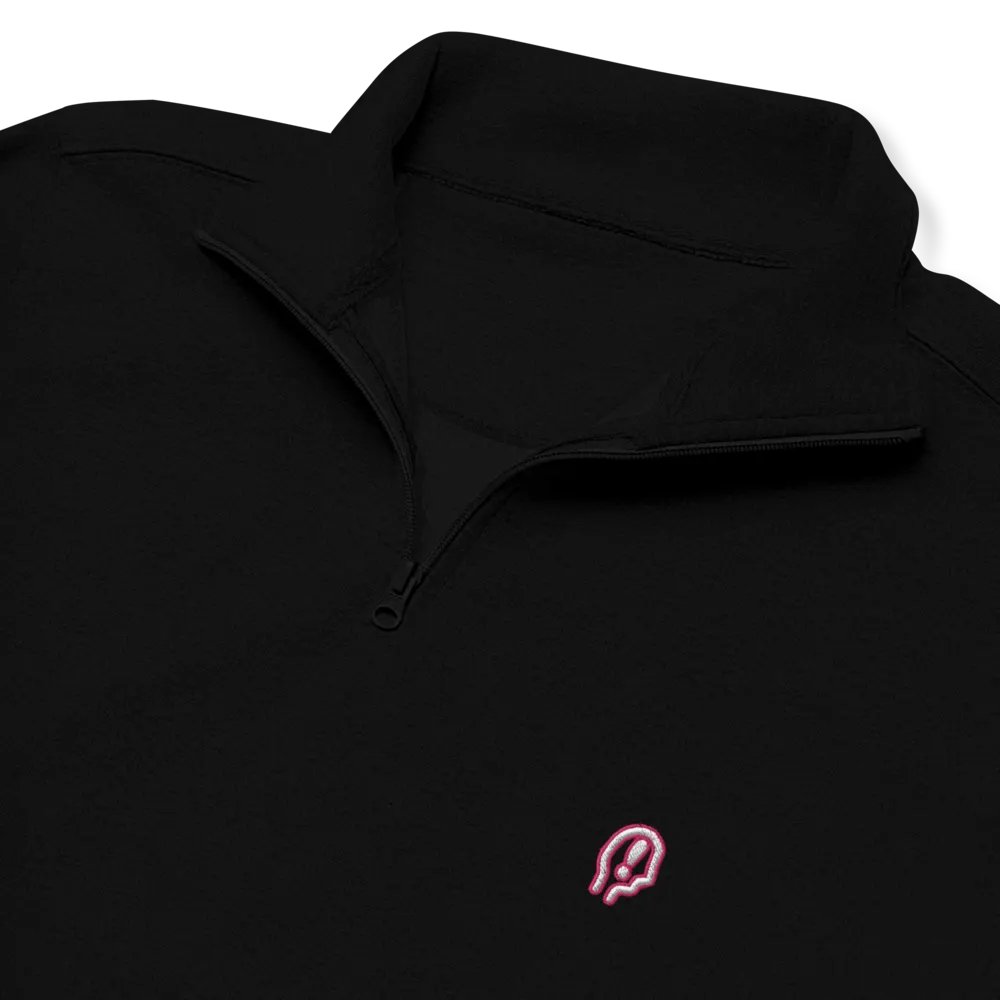 EXCLAIMING MENTALLY (pink + white lined design) embroidered quarter zip product image (1)