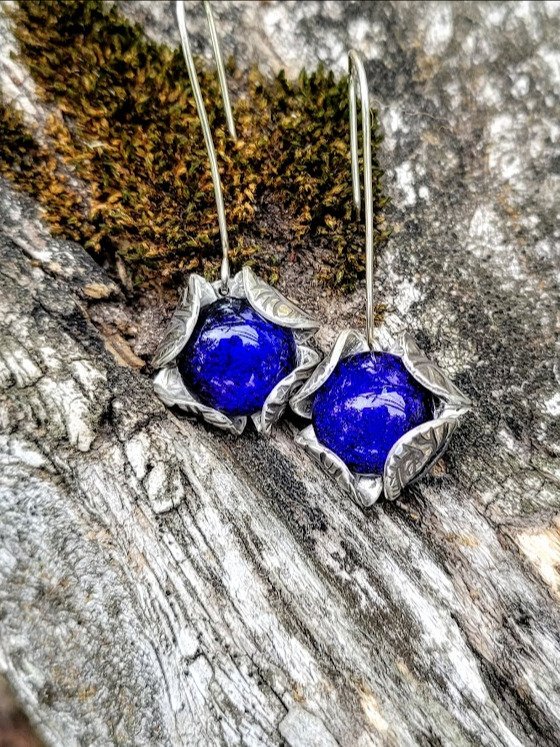 Cobalt Fire Earrings – Captivating Elegance in Dichroic Glass product image (1)