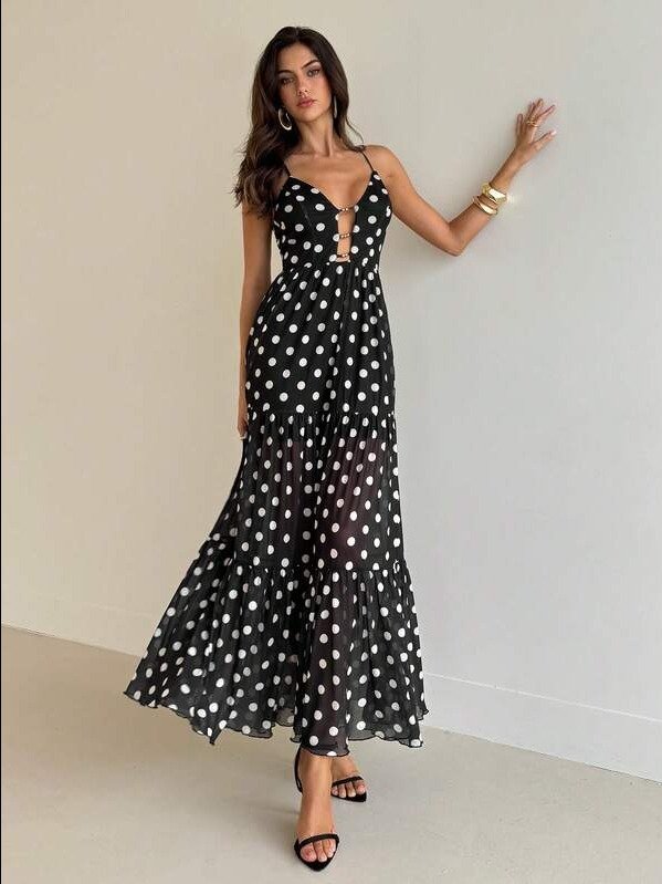 ADLEST Women Polka Dot Print Cami Long Dress,Graduation,Teacher Outfits For Women,Teacher Dress product image (1)