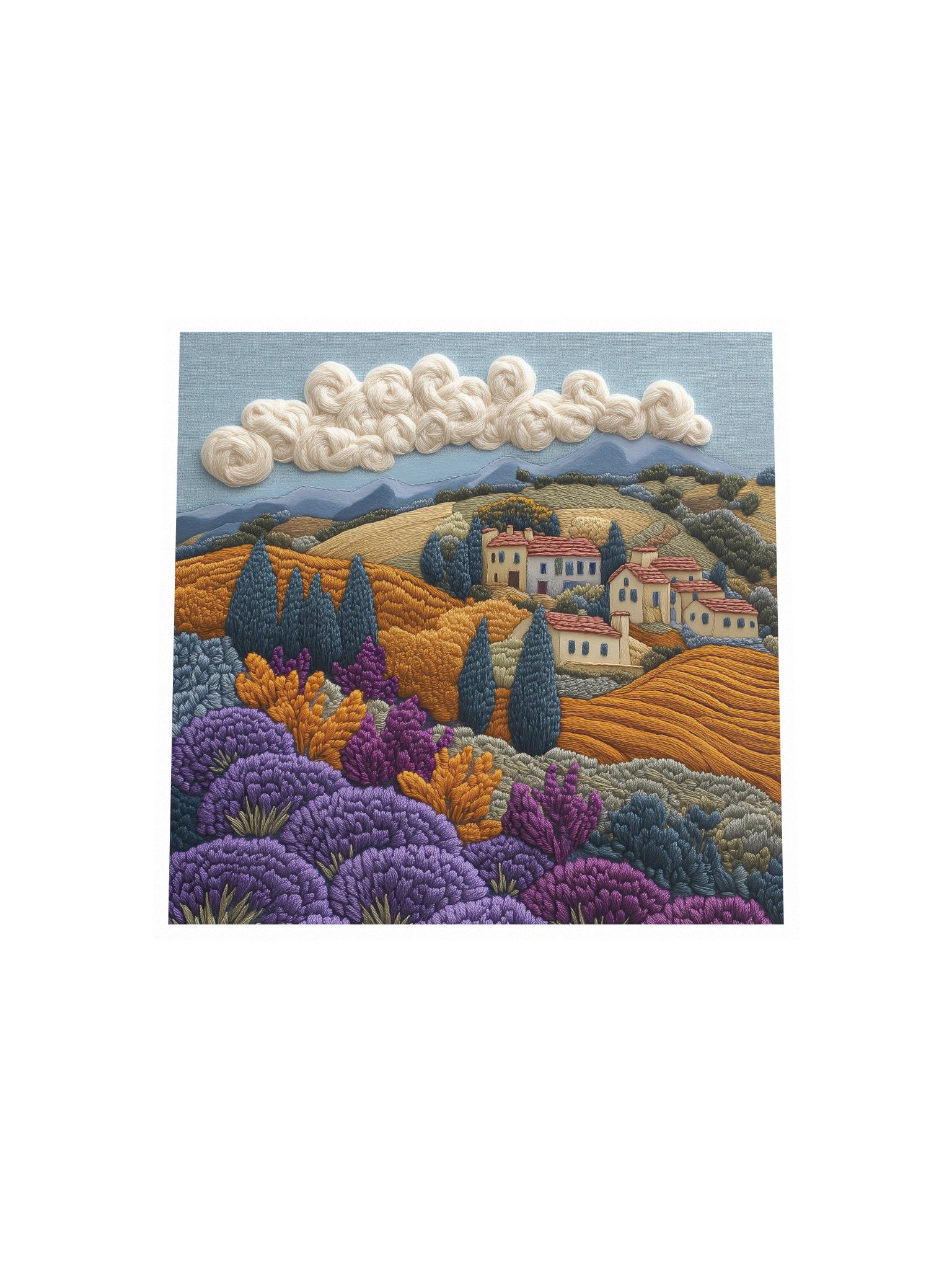 Somewhere in the French Countryside | Embroidery-Style Wall Art — Unframed Print product image (4)