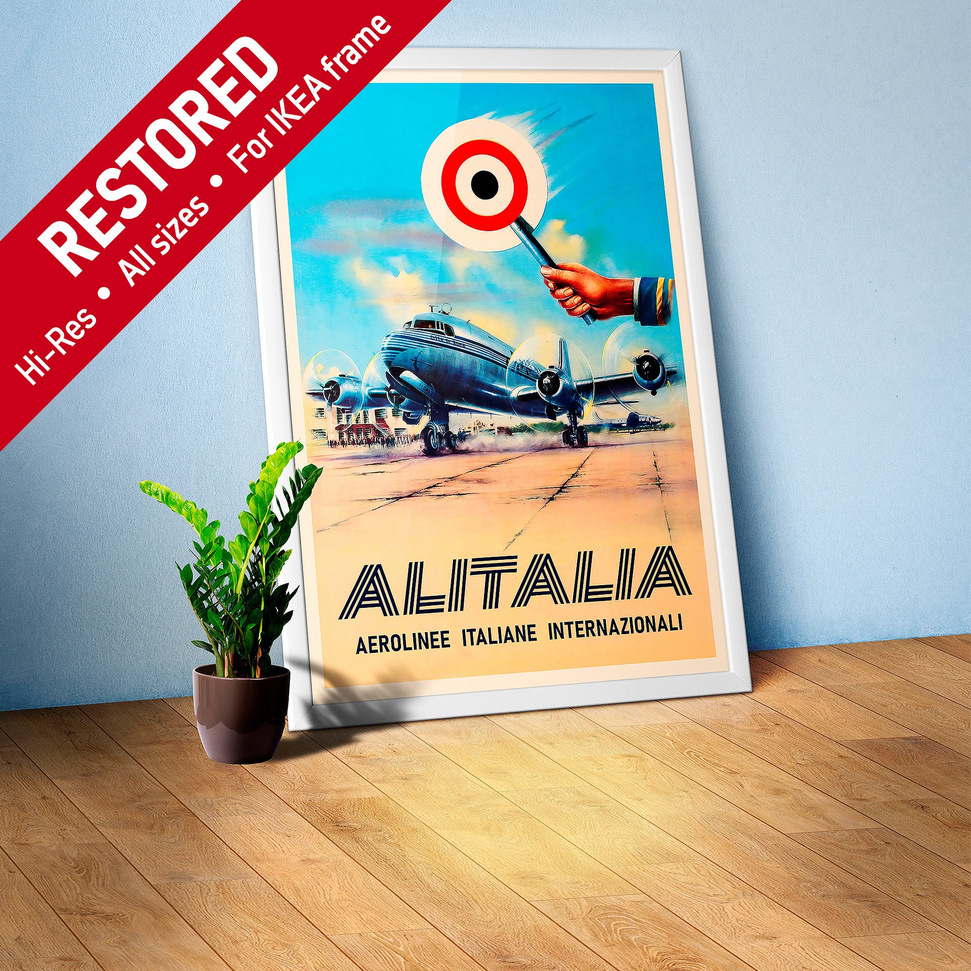 AlItalia (Italy, Air Lines), 1950s — retro vintage travel poster, retro travel art, retro travel wall art product image (1)