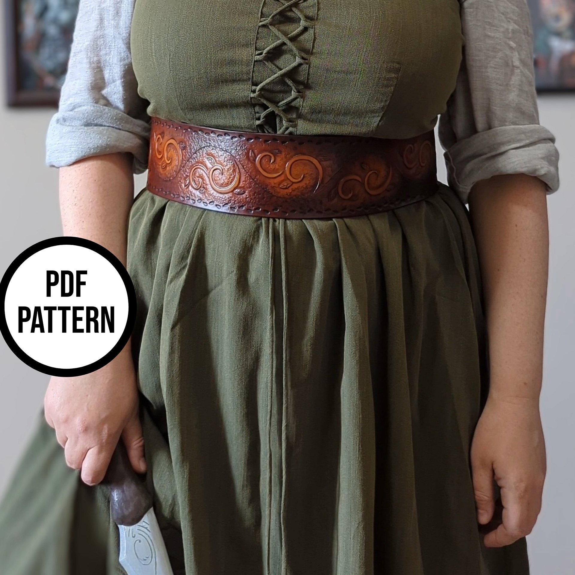 Shieldmaiden Corset Belt with Vines - PDF Pattern for Leatherwork product image (6)