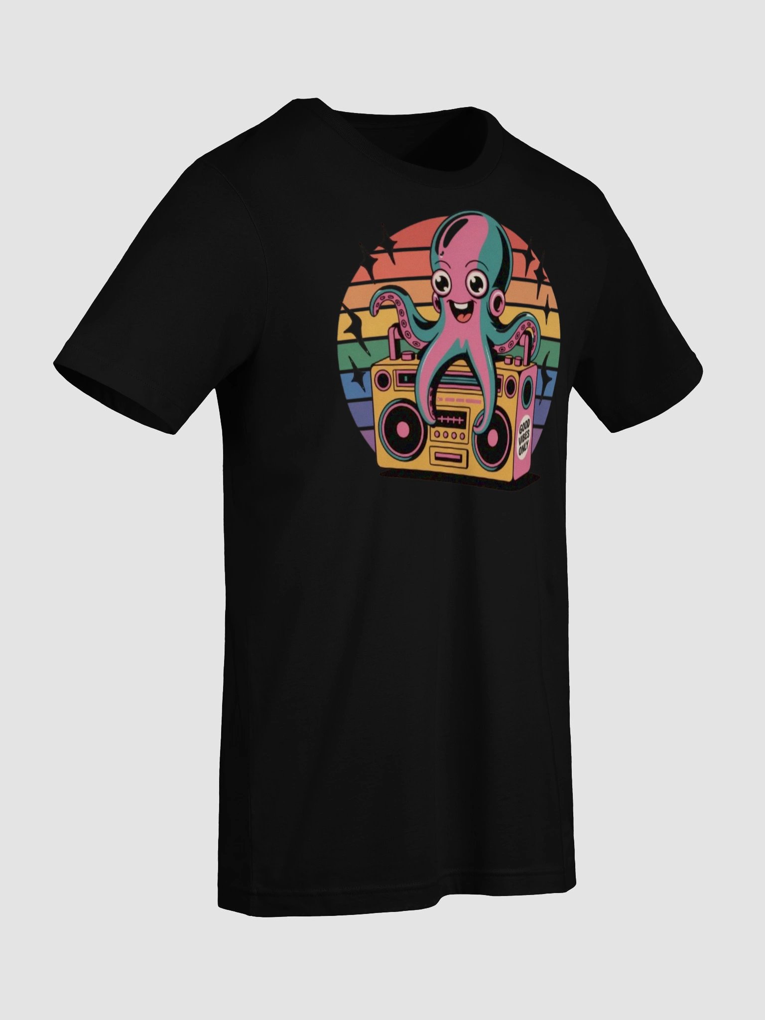 Unisex Supersoft Retro Octopus T-shirt with Boombox Design - Good Vibes Only | Graphic Grove product image (92)