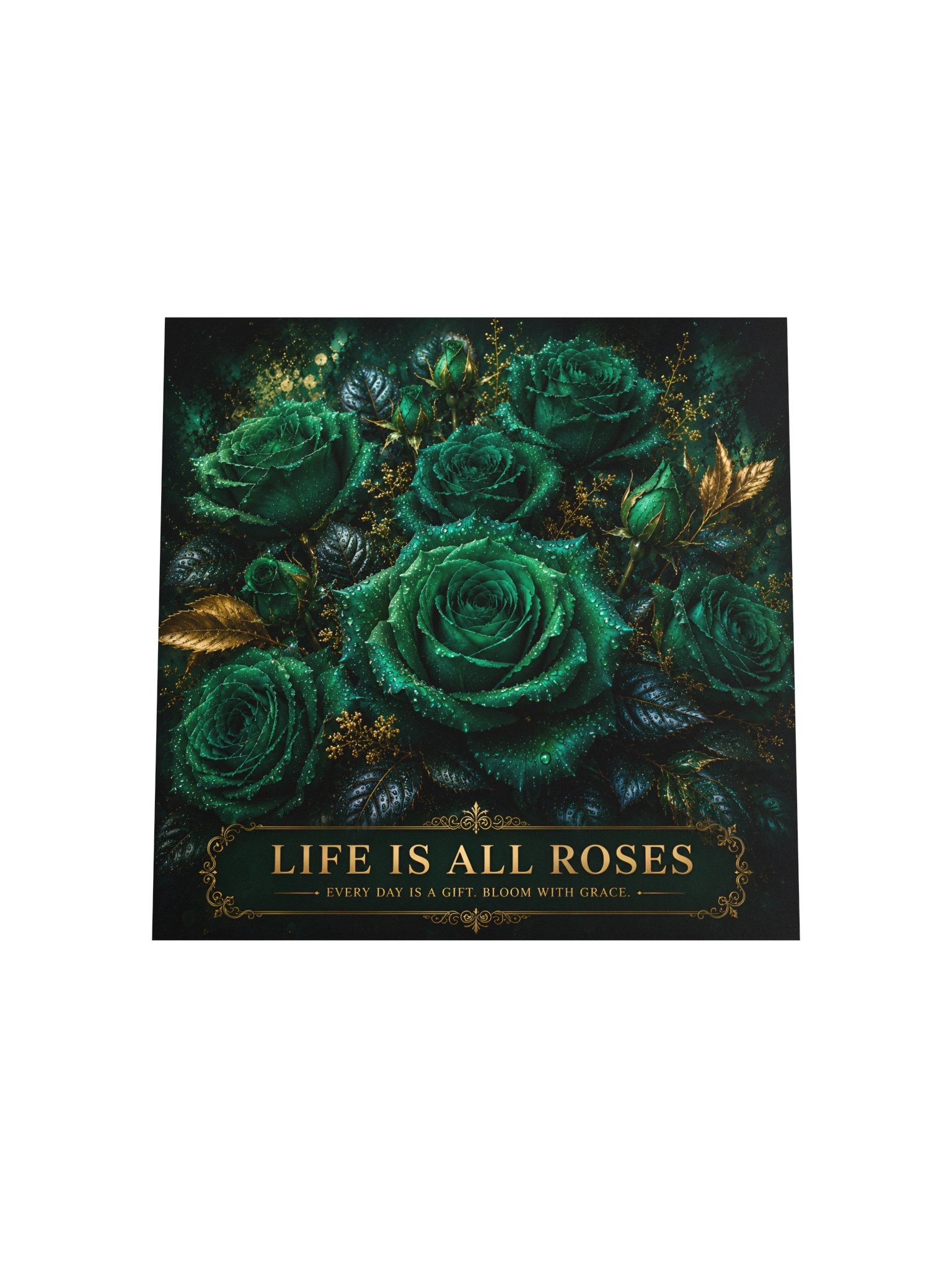 Emerald Green Roses Wall Art, Life Is All Roses Botanical Poster, Luxury Floral Home Decor product image (5)