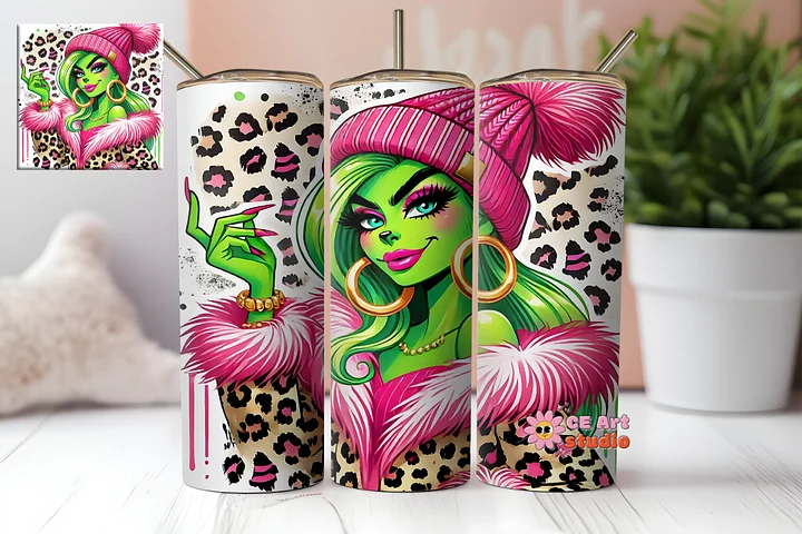 Mama Grinch Christmas Tumbler Wrap PNG product image (1)