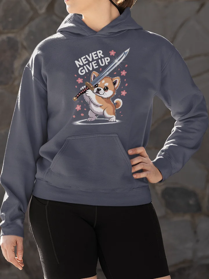 "Never Give Up" Shiba Inu Samurai Hoodie | Kawaii Japanese Anime Dog Sweatshirt product image (1)