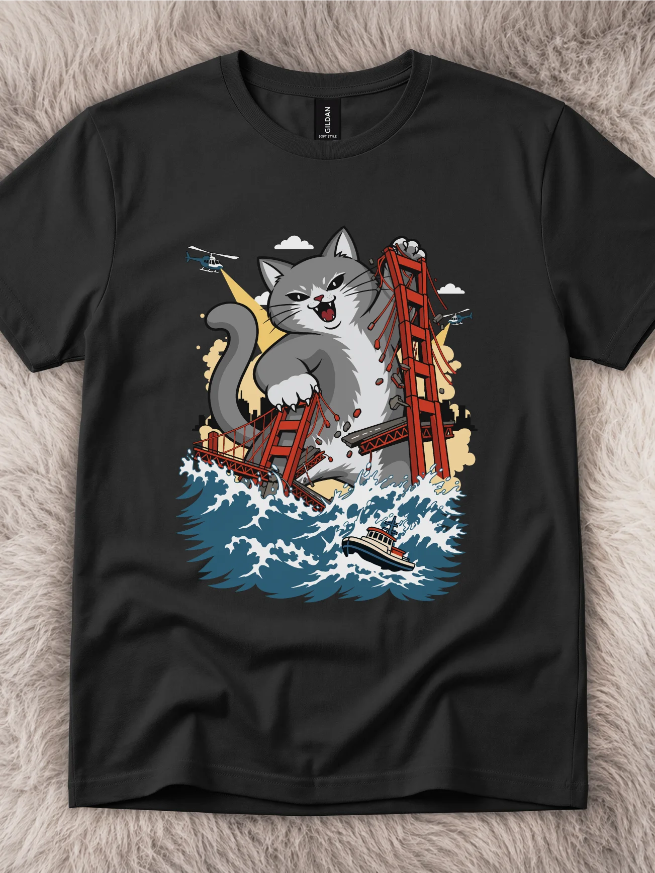 Golden Gate Destruction Gray Cat Shirt product image (1)