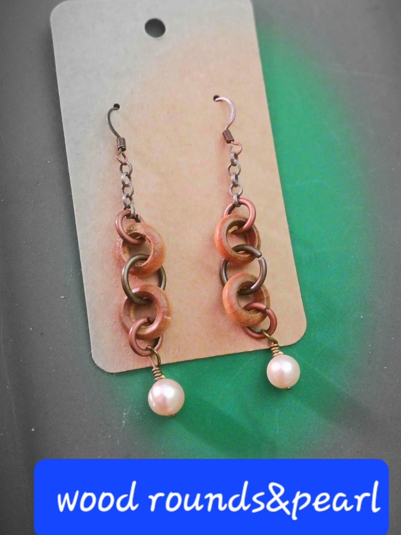Wood Rounds Pearl Earrings - Handmade Boho Jewelry product image (2)
