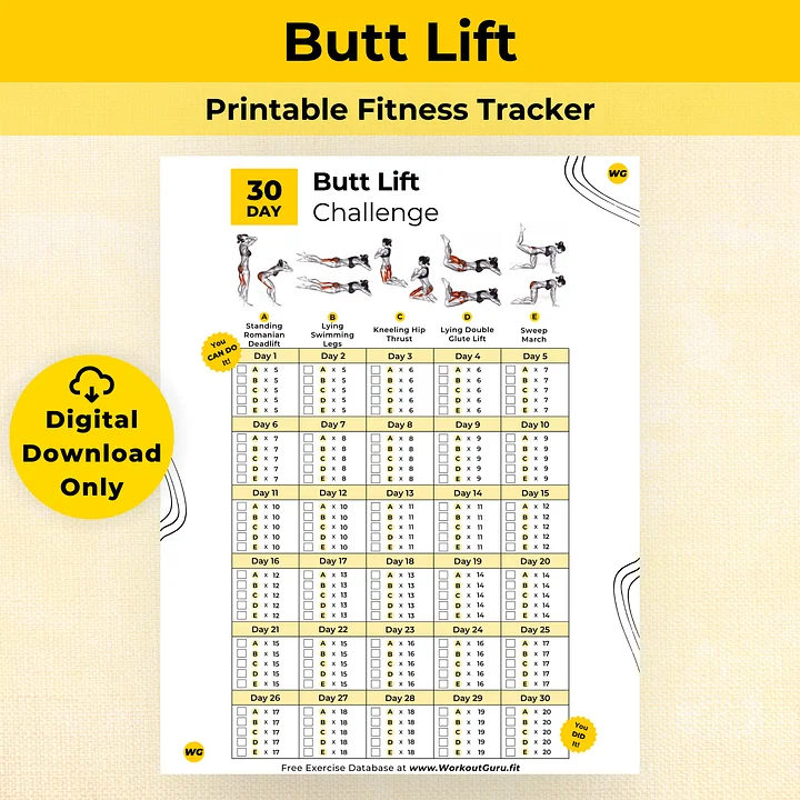 30 Day Butt Lift Challenge - Printable Workout Tracker product image (1)