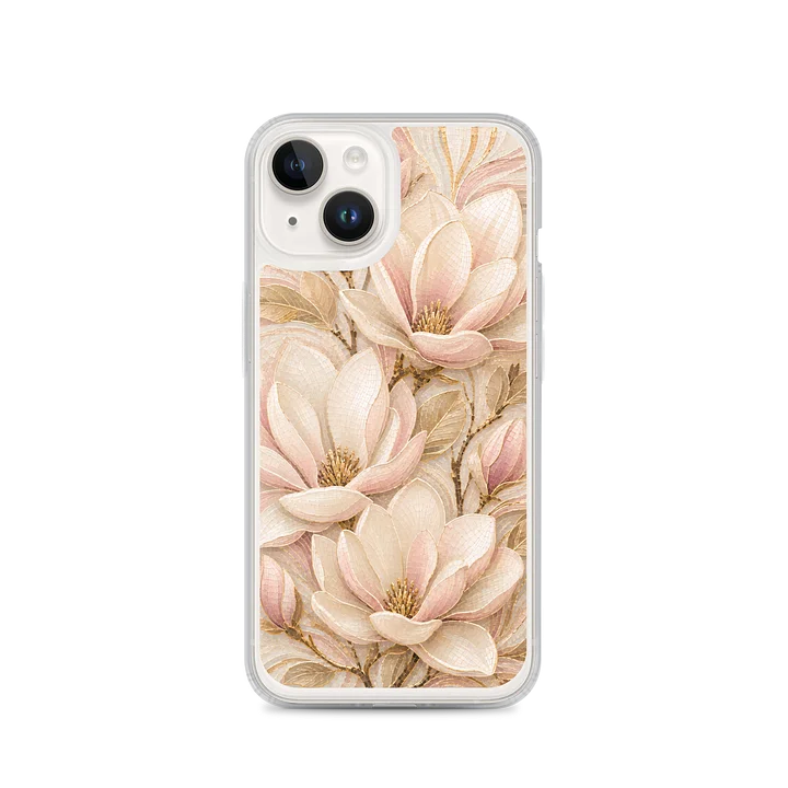 Cream, Beige, And Dusty Pink Magnolia Mosaic Premium Soft Silicone iPhone Case - MagSafe Compatible product image (4)