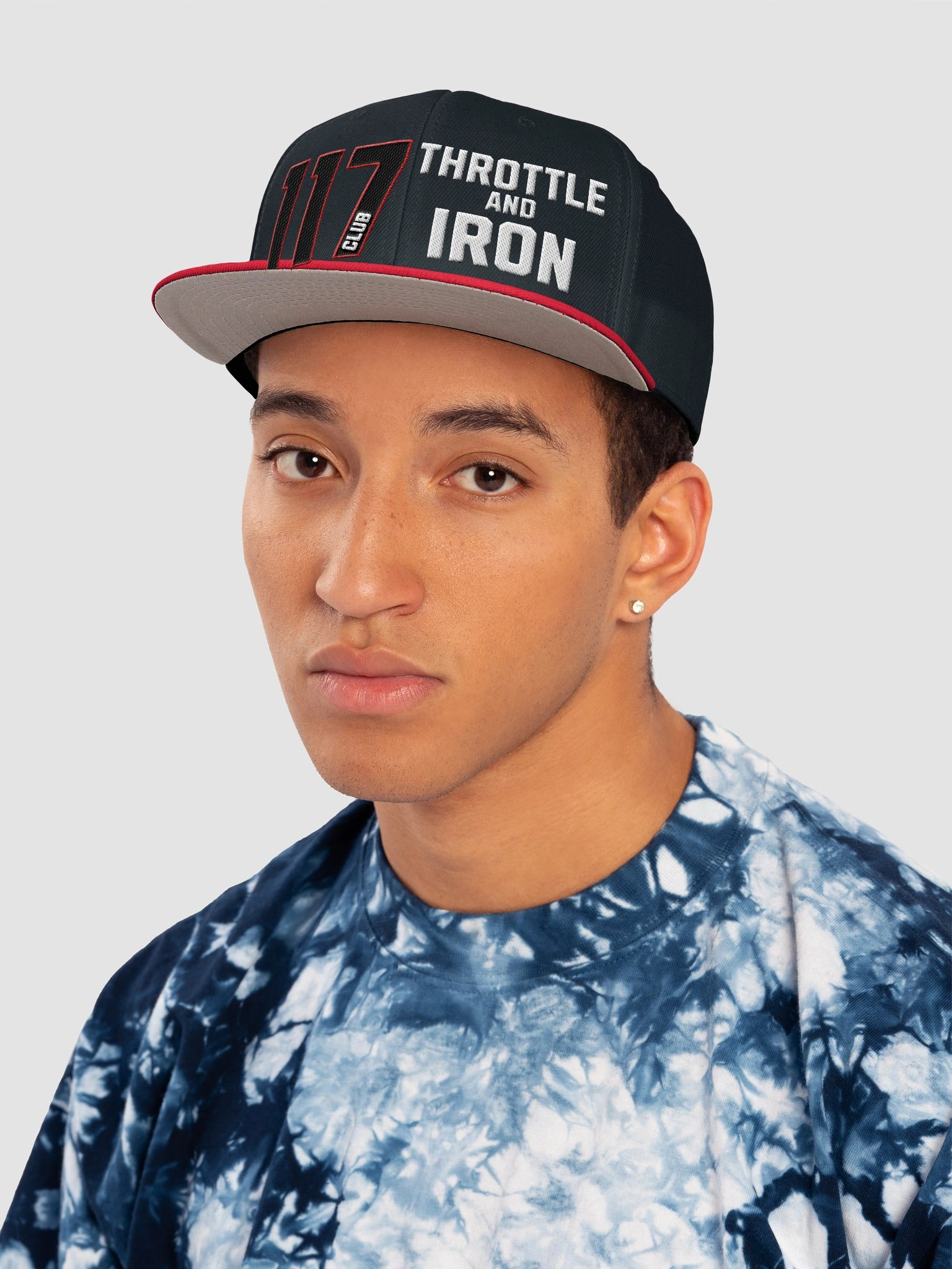 Club 117 Throttle & Iron Snapback Hat — Red Outline (HD) Edition product image (6)