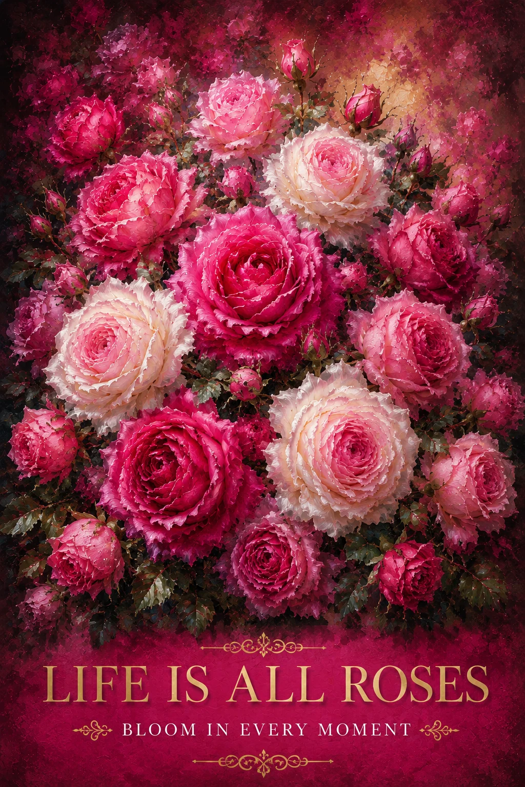 Bloom in Every Moment Pink Rose Garden 10x10 Wall Art | Romantic Floral Botanical Poster product image (1)