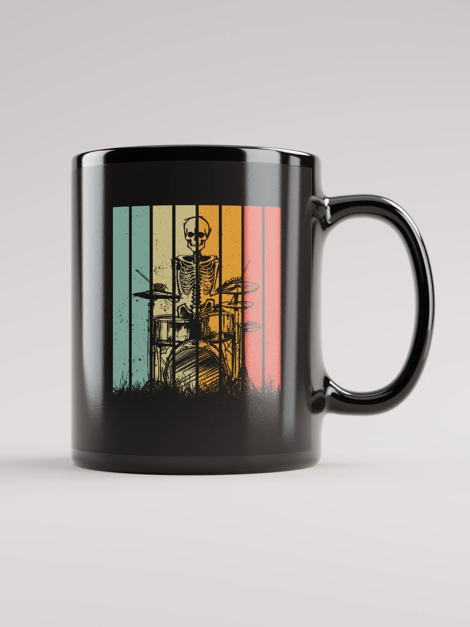 Skeleton Playing The Drums Retro Style Black Mug product image (1)