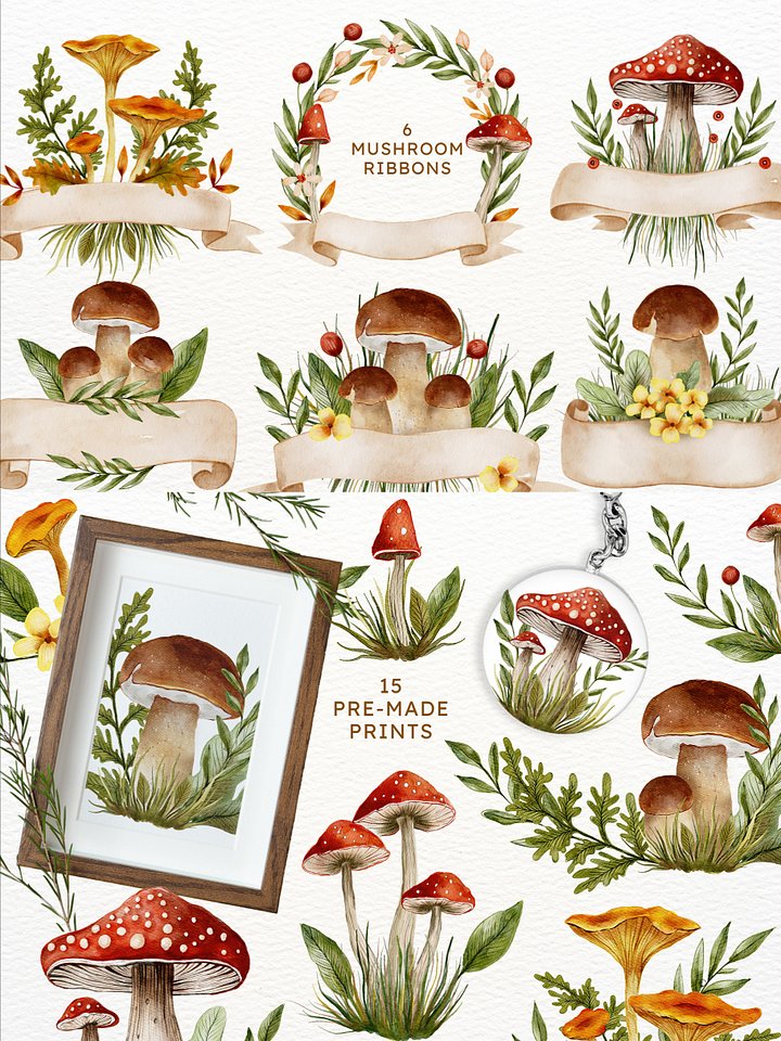 Mushroom Watercolor Fall - Graphics Bundle product image (2)