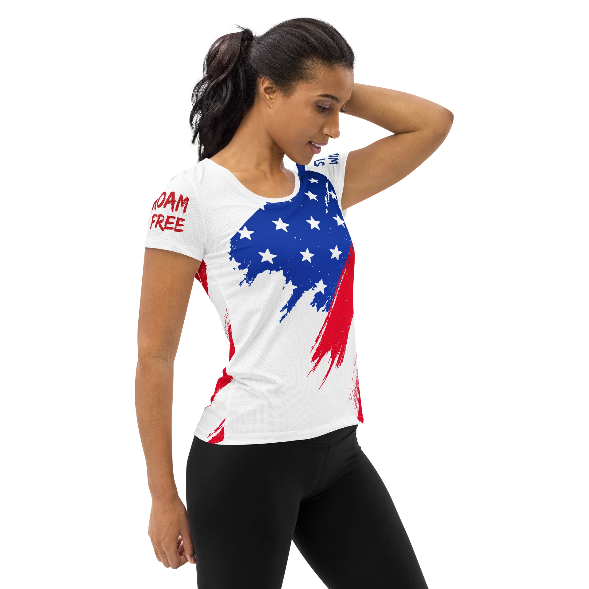 Roam Free • Stay Wild – Patriotic Women’s Flag Adventure Shirt product image (4)