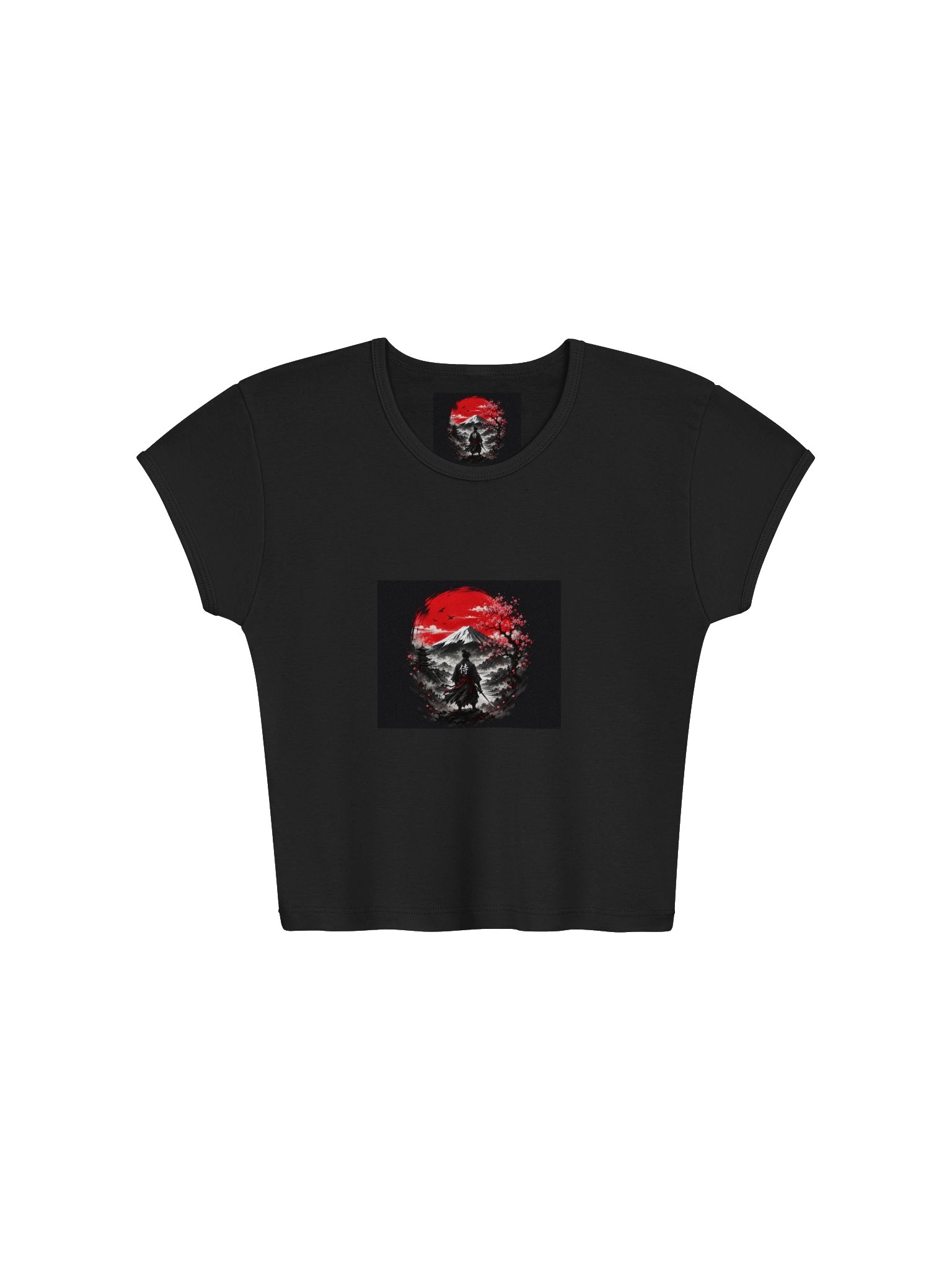 Japanese Mountain Samurai Crop Top – Aesthetic Graphic Women’s Baby Tee product image (4)