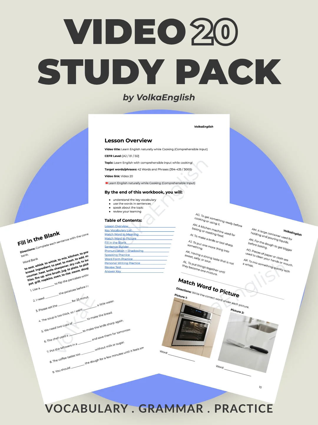 Learn English naturally while Cooking (Comprehensible Input) - Video 20 Study Pack product image (1)