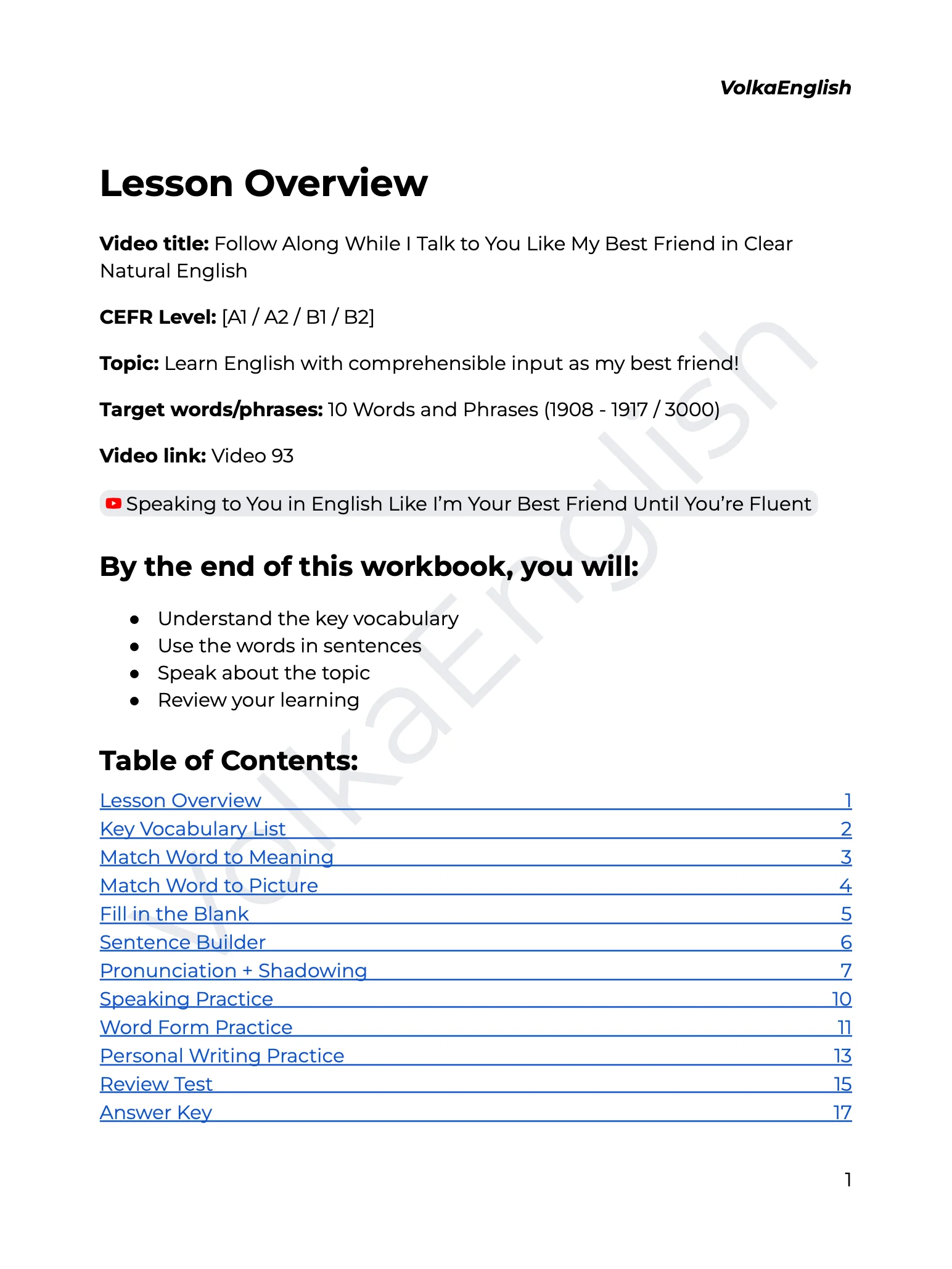 Follow Along While I Talk to You Like My Best Friend in Clear Natural English - Video 93 Study Pack product image (2)