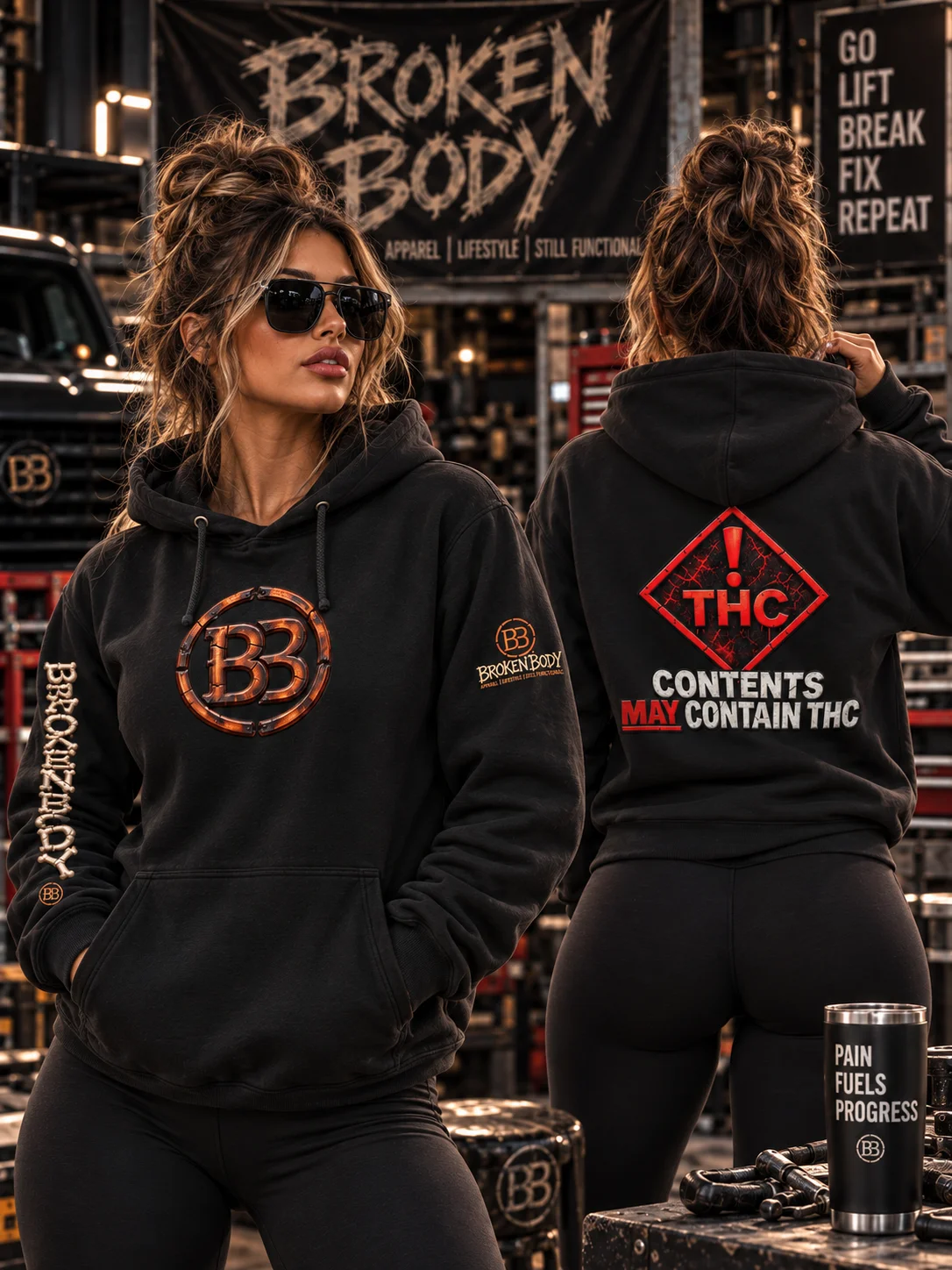 THC Hoodie — Contents May Contain THC™ Cracked Warning Hoodie | Broken Body™ product image (1)
