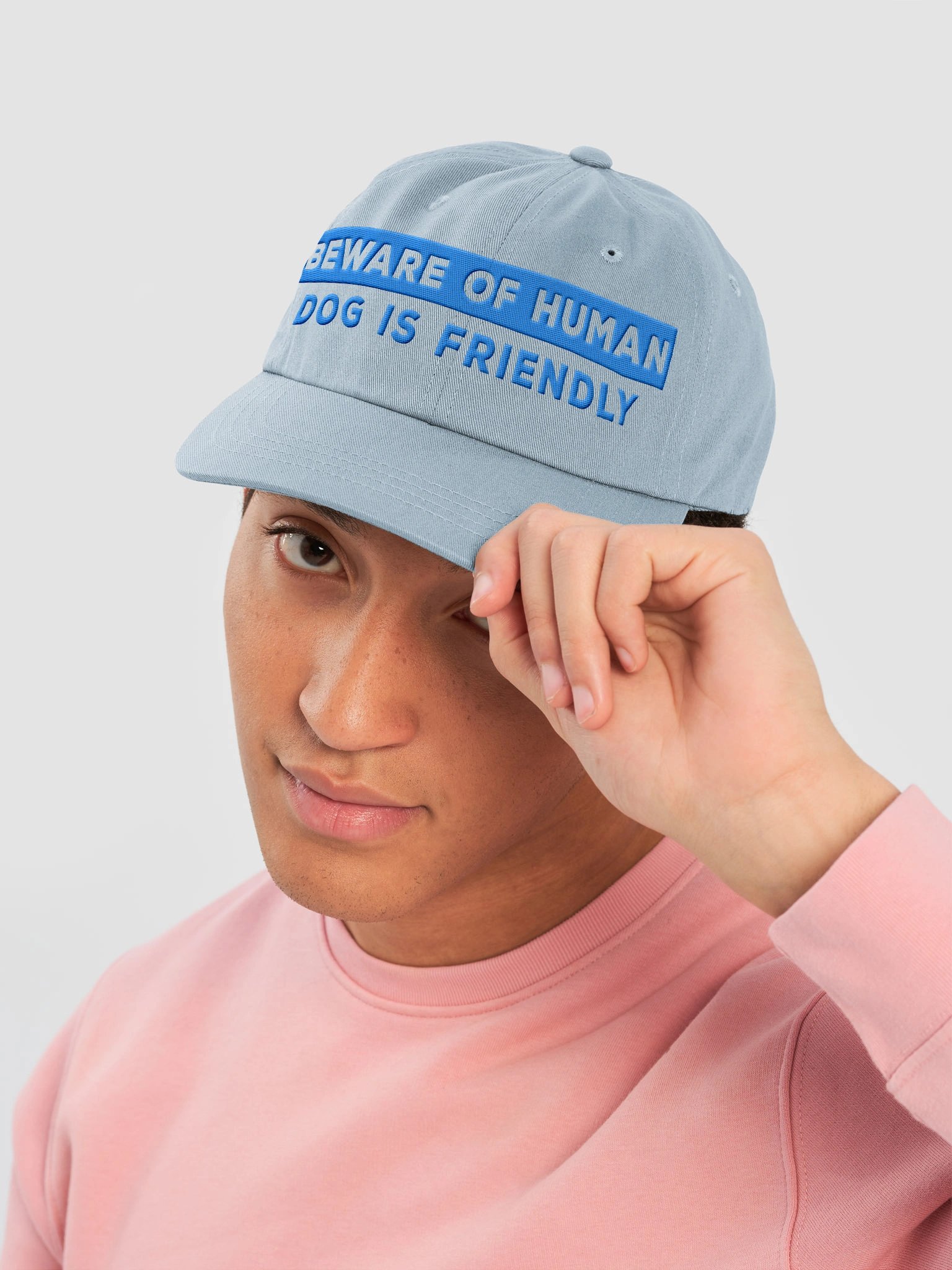 Beware of Human. Dog Is Friendly (Embroidered) Low Contrast (Aqua)Classic Dad Hat product image (2)