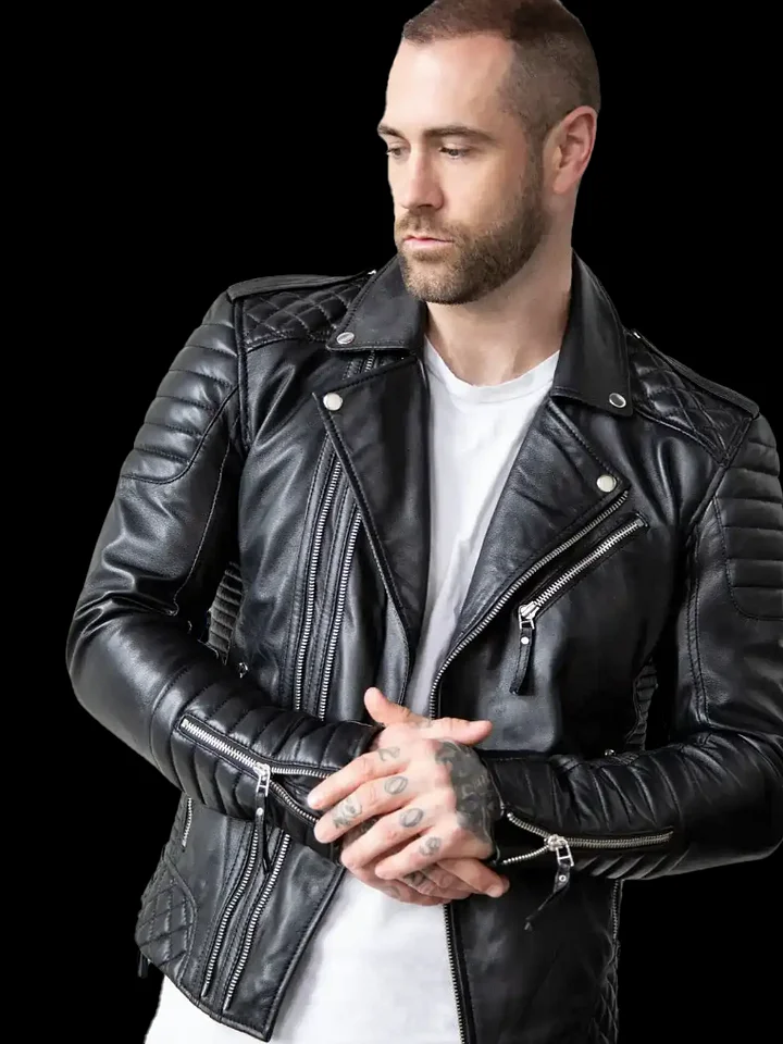 Mens Quilted Leather Biker Jacket product image (1)