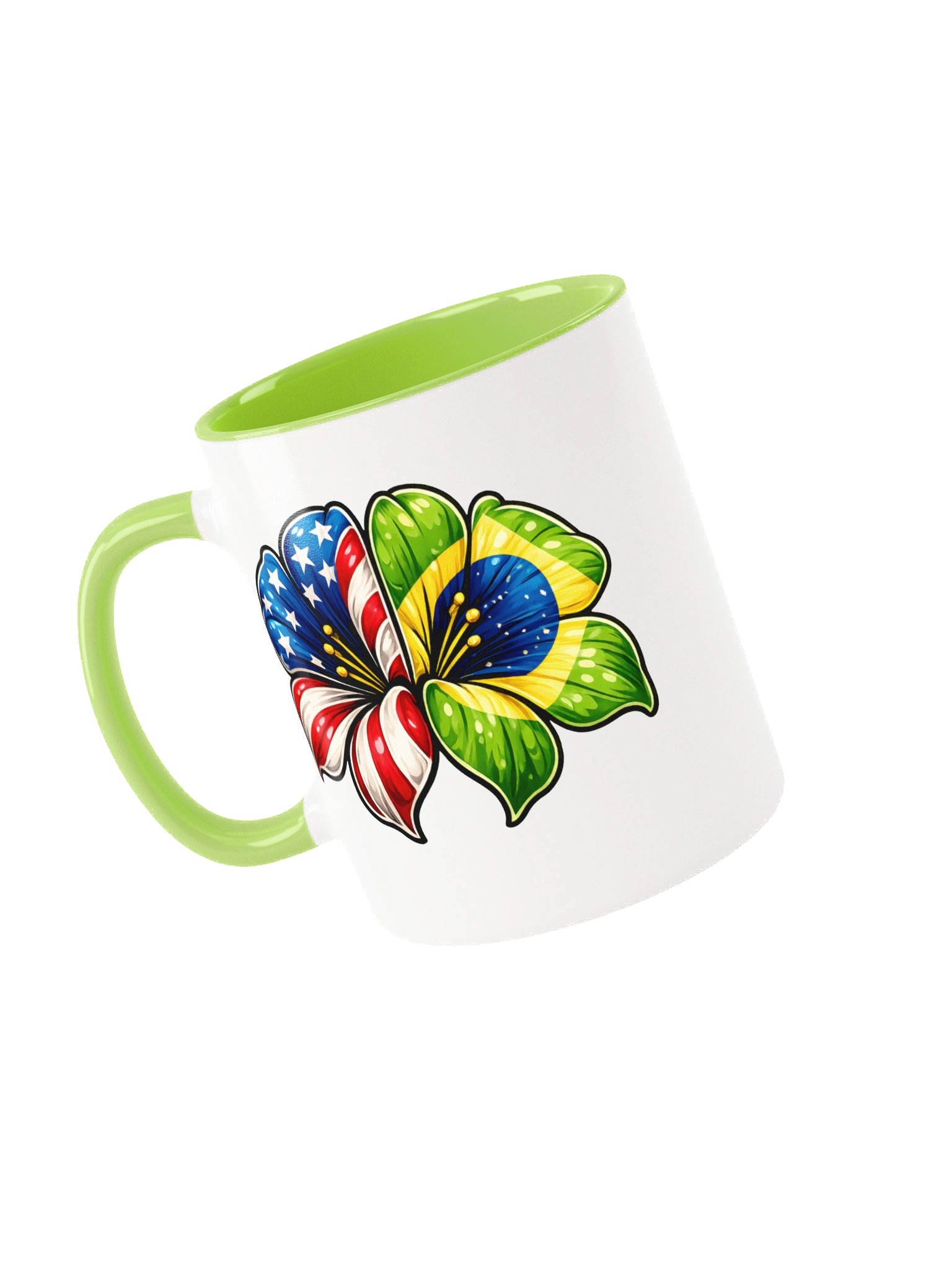 USA Brazil Flower Mug, Patriotic Floral Coffee Cup, American & Brazilian Flag Design Gift, 11oz Ceramic Mug product image (3)