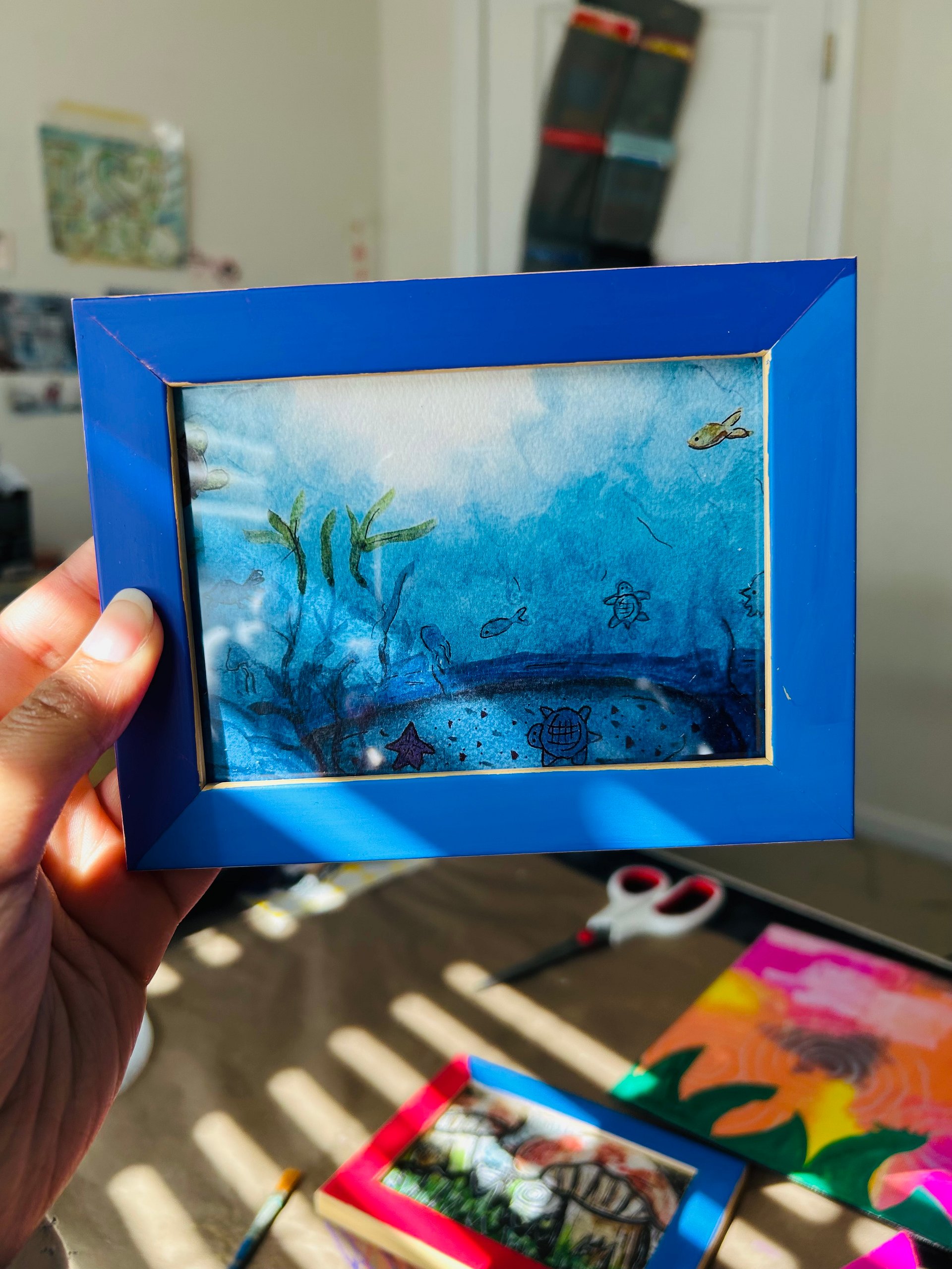 Framed ocean art print in super duper cool painted frame! product image (1)