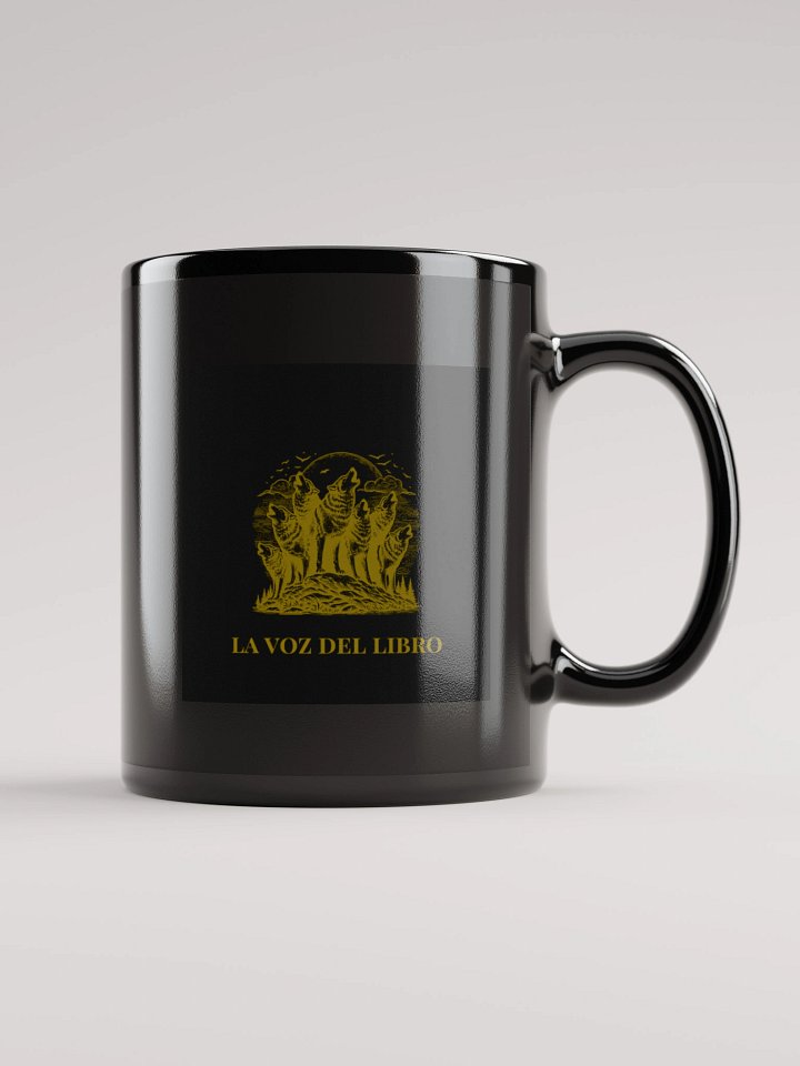 🌙✨ Taza Negra Brillante – La Voz del Libro product image (1)