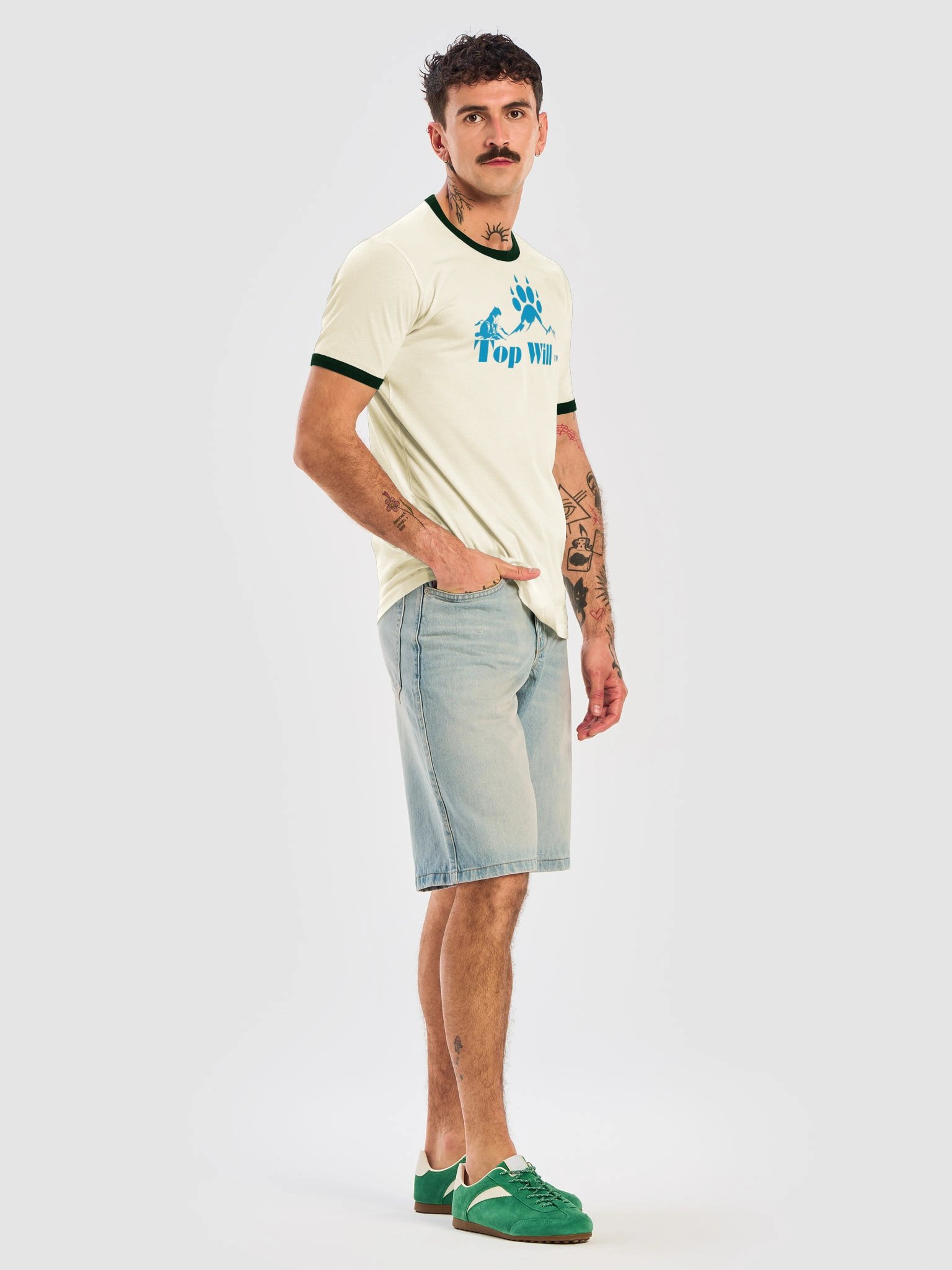Top Will™ Cream & Navy Blue Unisex Ringer T-Shirt product image (7)
