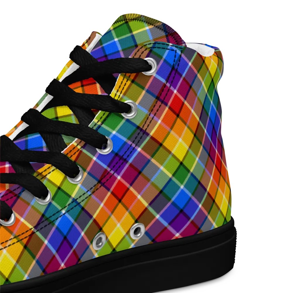 Bright Rainbow Plaid Men's High Top Shoes product image (12)