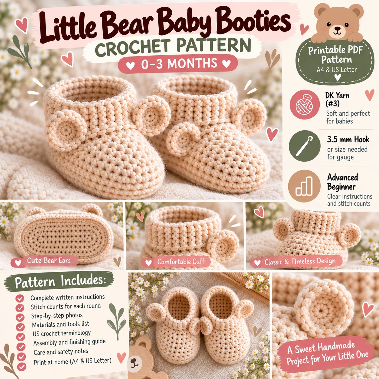 Little Bear Baby Booties Crochet Pattern PDF – 0–3 Months product image (3)