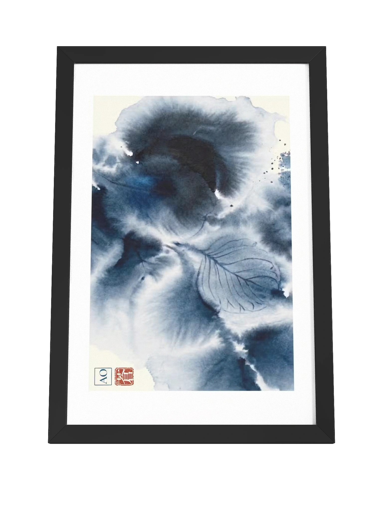 Japanese Ink Art Print | Indigo Eucalyptus No.07 | Framed Wall Art - AO Japan Blue product image (4)