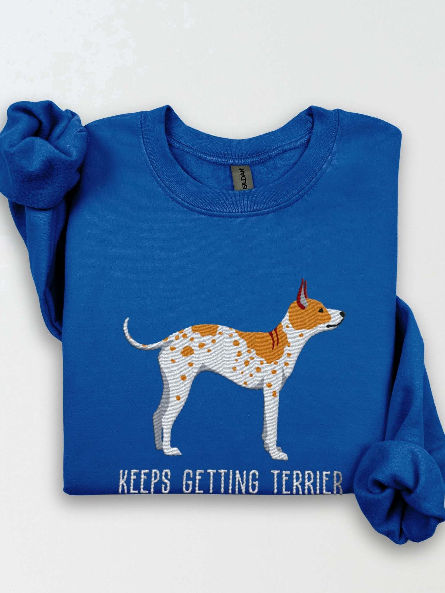Keeps Getting Terrier Sweatshirt (Embroidered) of an American Hairless Terrier(Brown & White) product image (1)
