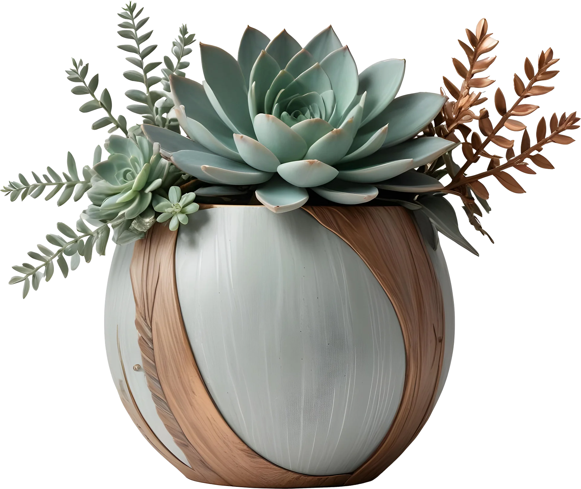 Gatsby Grace – Art Deco Succulent Vase with Wooden Accents PNG product image (1)