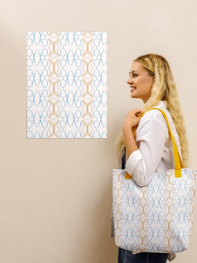 Azure Peach Harmony: Elegantes Ornament-Design Intricate Elegance Large Tote Bag product image (1)