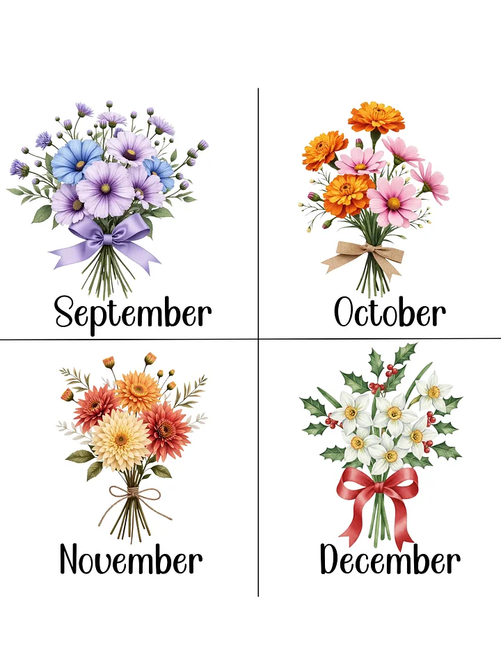 Birth Month Flower Bouquets Clipart Set | Realistic Watercolor Floral Arrangements | Botanical PNGs for Sublimation & Design Digital Product product image (2)