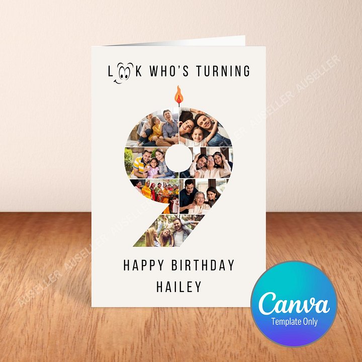9th Birthday Number Photo Card Canva Template product image (1)