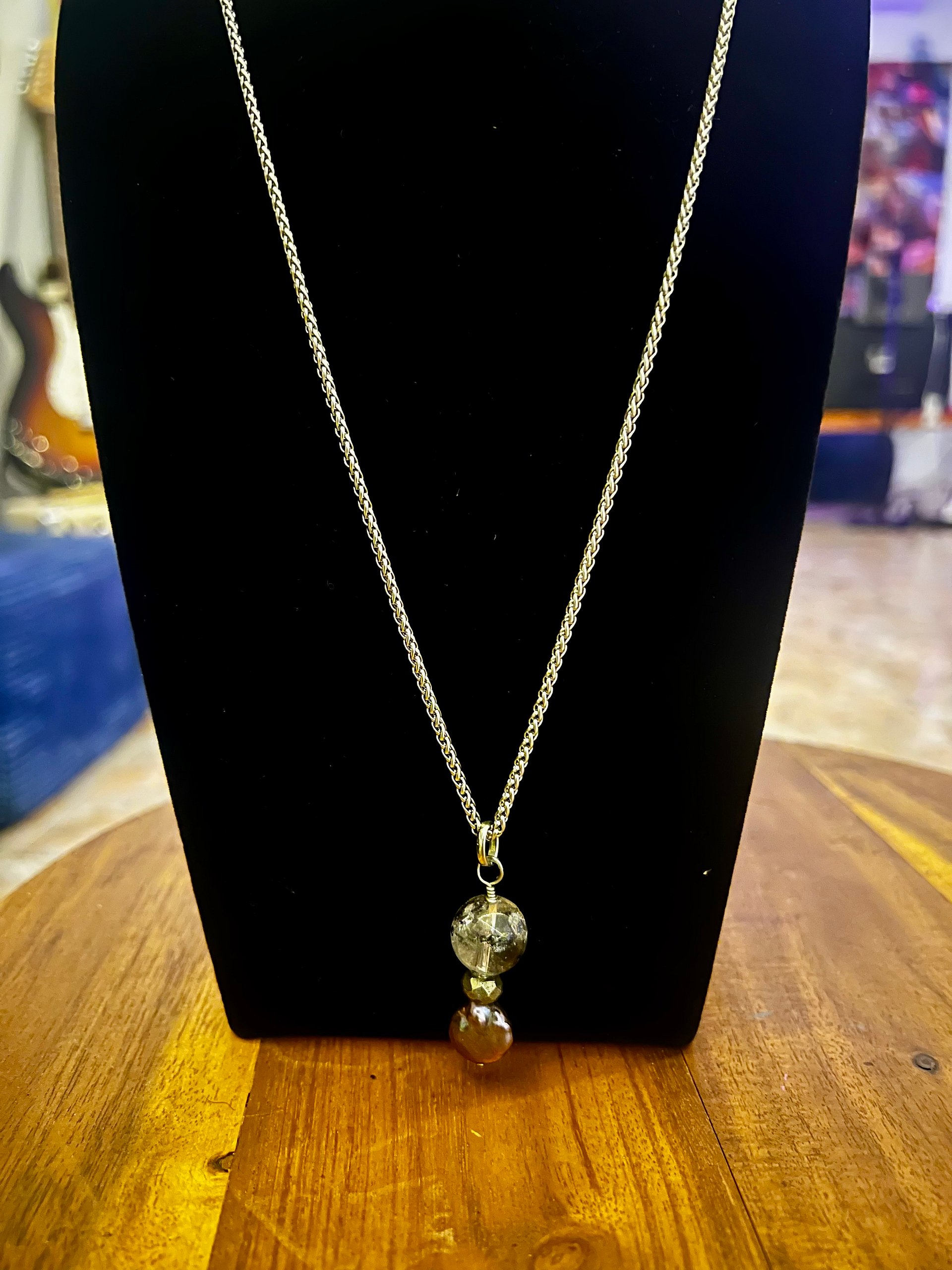 Herkimer crystal ball, Coin Pearl and Pyrite Necklace product image (1)