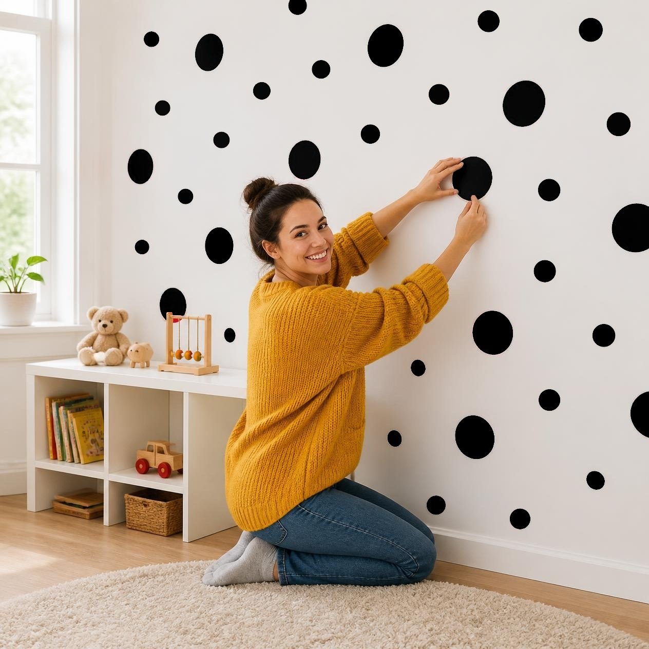 Black Polka Dot Wall Decals, 2" and 4" Vinyl Circle Stickers, Removable Dot Decals for Nursery, Kids Room, Playroom product image (2)