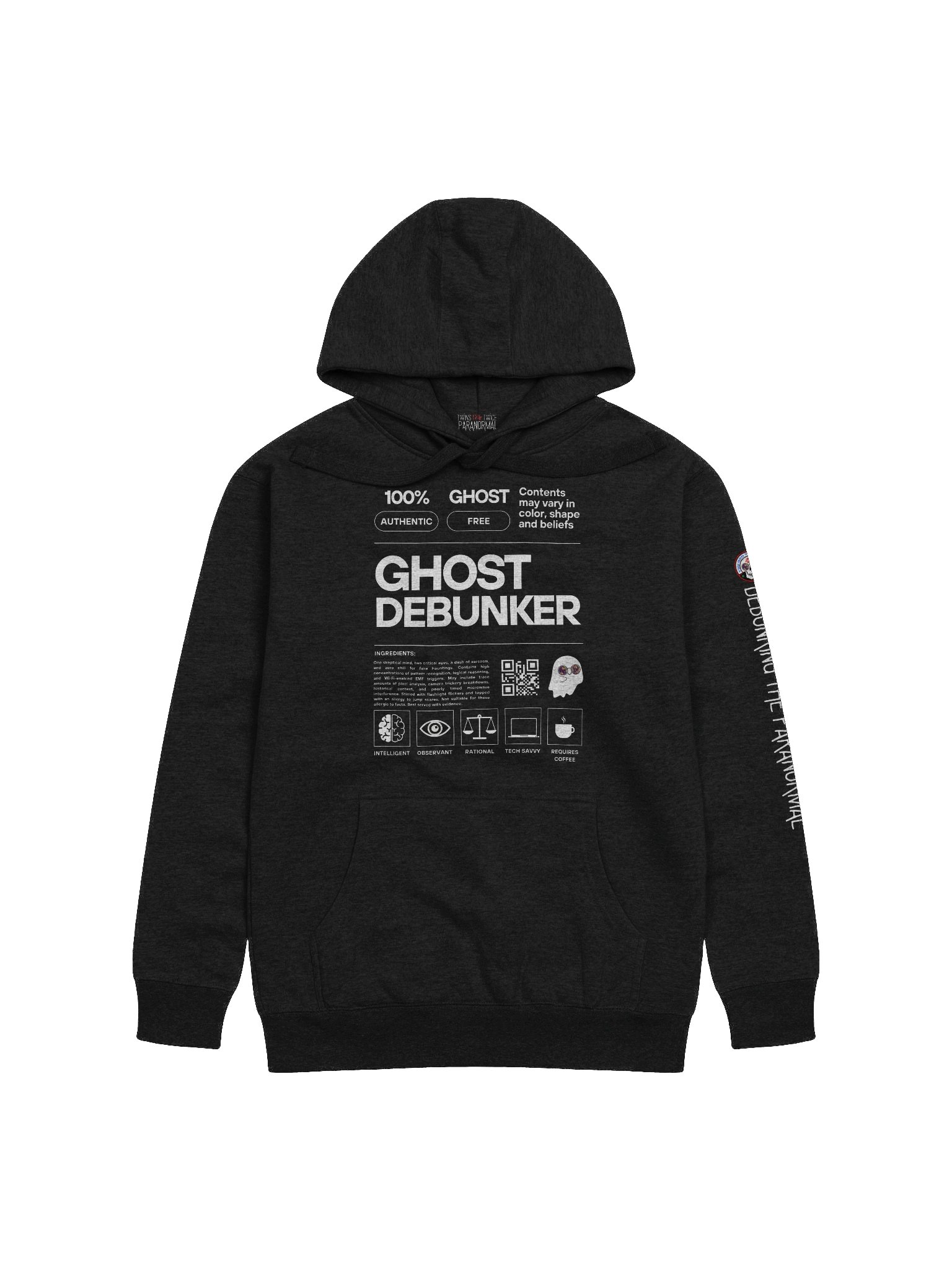Ghost Debunker Hoodie – Product Label Edition product image (1)