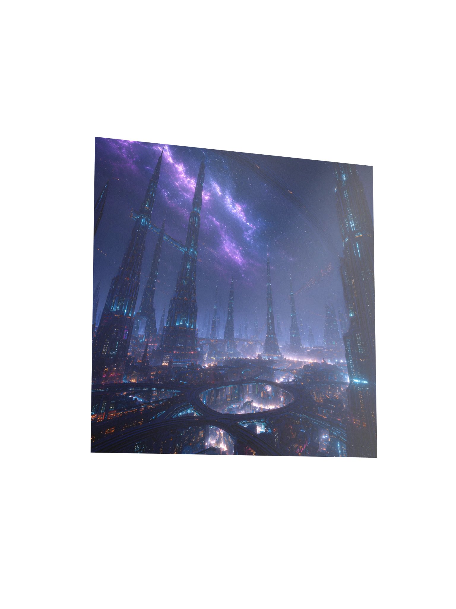 Neon Cyberpunk Cityscape Wall Art | Futuristic Galaxy Skyline Print | Gamer Room Decor Gift product image (5)
