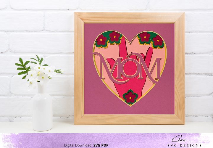 3D I Love You Mom SVG in ASL Layered Shadow Box Design product image (1)