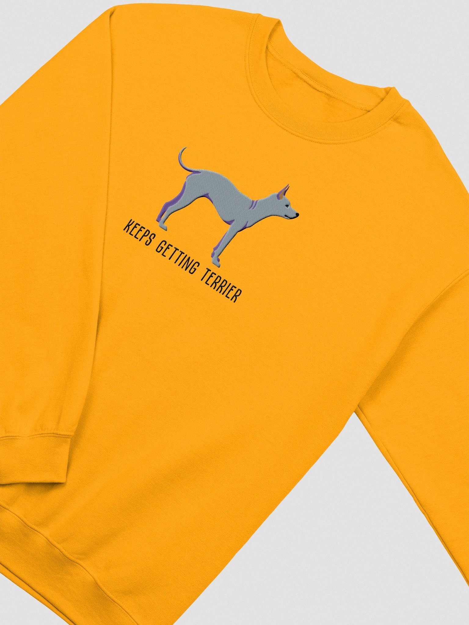 Keeps Getting Terrier Sweatshirt (Embroidered) of an American Hairless Terrier(Blue) product image (6)